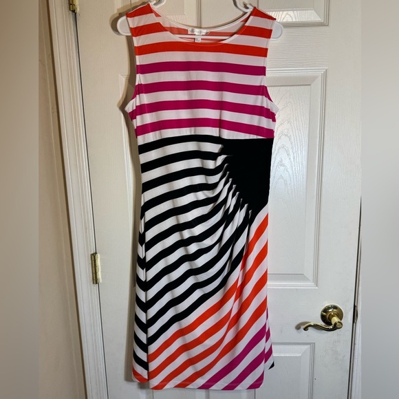 London Times Sleeveless Bright Stripe Ruched Sheath Dress - Picture 1 of 7